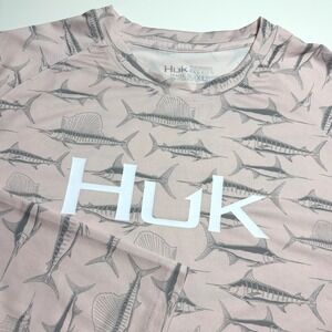 Huk Performance Fishing Shirt Mens XL Marlin fish Print Long Sleeve Swim Shirt